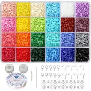 2mm Size Almost Uniform Glass Seed Beads About 21600pcs Opaque Colors 12/0 Small Craft Beads 2mm Round Glass Seed Beads for Jewelry Making(About 900pcs/Color, 24 Colors)