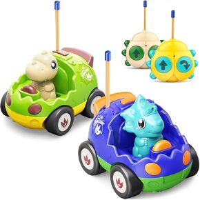 2 Pack Remote Control Car Toys for Girls 2 3 4 Years Old, Race Cars for Toddlers, Dinosaur Toys for Kids 2-4, RC Car Toys with Music, Easter Basket Stuffer/Birthday Gifts for Kids, Girls(Pink Blue)