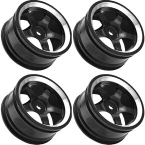 4Pcs Vgoohobby Metal Wheel Rims 12mm Hex Hub 5-Spoke Width 26mm Compatible with 1/10 Tamiya Kyosho HSP HPI Traxxas RedCat Sakura 1/10 On-Road Racing Touring RC Drift Car (Black)