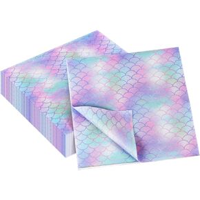 40PCS Mermaid Napkins, LIYDE Fancy Mermaid Scale Paper Mermaid Birthday Party Supplies Lunch Dinner Tableware Disposable Paper Napkins for Mermaid Baby Shower Party Decoration (Light Blue)