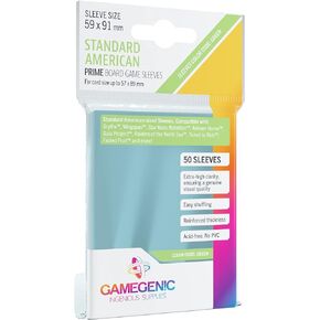 Prime Board Game Sleeves | Pack of 50 Extra-Clear Sleeves | 59 by 91 mm Card Sleeves Optimized for Standard American Card Games | Premium Card Protection | FFG Green Color Code | Made by Gamegenic in Kuwait