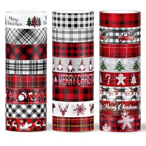 Whaline 24 Rolls Winter Washi Tapes Blue White Decorative Tape Snowflake Xmas Tree Snowman Santa Printed Holiday Masking Tapes for Christmas Scrapbook Journal Calendar DIY Craft Gift Wrapping