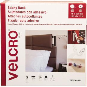 شريط خلفي لاصق من العلامة التجارية VELCRO، للأغراض العامة | قطع لطول | سهل الاستخدام، قشر والصق | أبيض، 16.4 ياردة × 1 1/2 بوصة (VEL-30634-GLO)