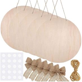 3 Pieces Wood Circles Sign for Crafts Unfinished Blank Wooden Slices Wood Hanging Sign Front Door Decor with Twine,Decoration Bow and Transparent Tape for DIY Crafts Christmas Holiday Decor