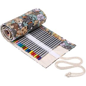 BTSKY Canvas Colored Pencil Roll Wrap 72 Slot-Adult Coloring Pencil Holder Organizer for 72 Colored Pencils, NO Pencils Cat