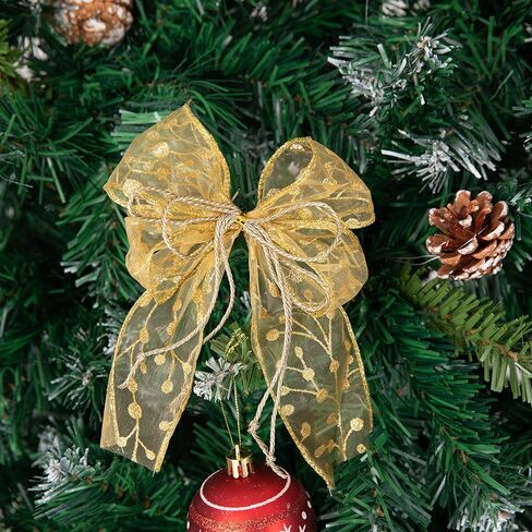 12 قطعة من أقواس عيد الميلاد الذهبية المربوطة مسبقًا من الأورجانزا مع أربطة ملتوية. قياسات القوس من القماش 5.5 بوصة * 6.3 بوصة إكليل عيد الميلاد القوس زينة شجرة عيد الميلاد لتزيين حفلات عيد الميلاد (الأورجانزا الذهبية) in Kuwait