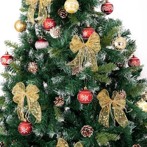 12 قطعة من أقواس عيد الميلاد الذهبية المربوطة مسبقًا من الأورجانزا مع أربطة ملتوية. قياسات القوس من القماش 5.5 بوصة * 6.3 بوصة إكليل عيد الميلاد القوس زينة شجرة عيد الميلاد لتزيين حفلات عيد الميلاد (الأورجانزا الذهبية) in Kuwait