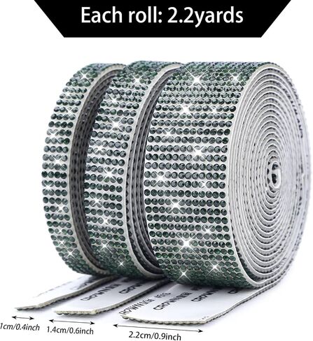 3 Rolls 6.6 Yards Self-Adhesive Crystal Rhinestone Diamond Ribbon - DIY Stickers with 2 mm Rhinestones for Arts Crafts,Bling Silver Phone,Car Decoration(Silver) in Kuwait