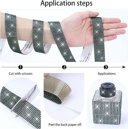 3 Rolls 6.6 Yards Self-Adhesive Crystal Rhinestone Diamond Ribbon - DIY Stickers with 2 mm Rhinestones for Arts Crafts,Bling Silver Phone,Car Decoration(Silver) in Kuwait