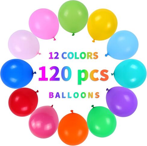 Jsocoah Balloons Assorted Colors, 12 Inches (120 Pack) Rainbow Balloons, Thickened Latex Balloons for Kid's Birthday Party, Colorful Balloons, Bright Color Party Balloons, Exquisite Rainbow Balloon in Kuwait
