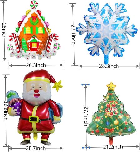 بالونات عيد الميلاد، 16 قطعة بالونات كبيرة من رقائق عيد الميلاد، جوارب سانتا الرنة ثلج قصب حلوى شجرة عيد الميلاد هدية عيد الميلاد بالون لعيد الميلاد وعطلة رأس السنة الجديدة وزينة حفلات الشتاء in Kuwait