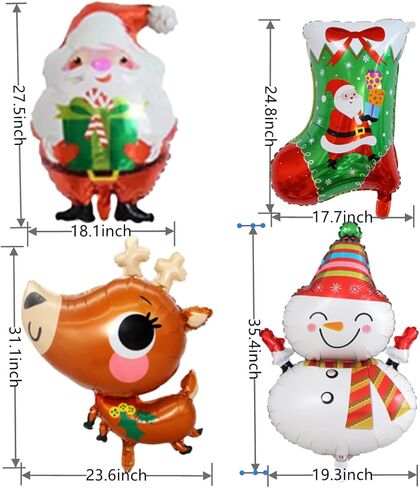 بالونات عيد الميلاد، 16 قطعة بالونات كبيرة من رقائق عيد الميلاد، جوارب سانتا الرنة ثلج قصب حلوى شجرة عيد الميلاد هدية عيد الميلاد بالون لعيد الميلاد وعطلة رأس السنة الجديدة وزينة حفلات الشتاء in Kuwait