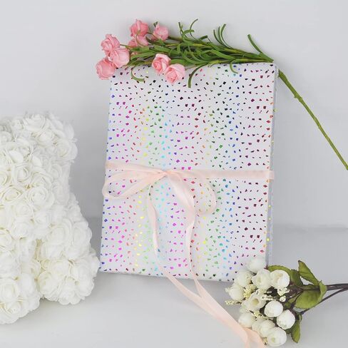 50 ورقة مناديل ورقية لامعة بألوان قوس قزح، 19.7 × 13.8 لامعة بألوان قوس قزح على ورق تغليف أبيض، ورق مناديل ورقية لأعياد الميلاد، وحفلات استقبال المولود الجديد، وحفلات وحيد القرن، وحفلات الزفاف، وعيد الميلاد in Kuwait