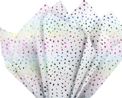 50 ورقة مناديل ورقية لامعة بألوان قوس قزح، 19.7 × 13.8 لامعة بألوان قوس قزح على ورق تغليف أبيض، ورق مناديل ورقية لأعياد الميلاد، وحفلات استقبال المولود الجديد، وحفلات وحيد القرن، وحفلات الزفاف، وعيد الميلاد in Kuwait