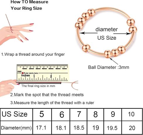 Gold Silver Fidget Ring Anxiety Rings for Women, Anxiety Relief Rings Size 5-10 Beads Fidget Spinner Anxiety Ring for Men in Kuwait