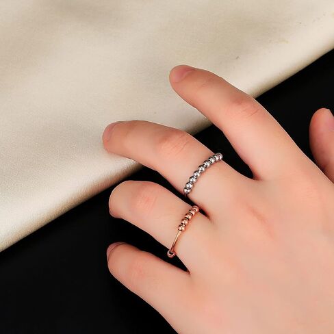 Gold Silver Fidget Ring Anxiety Rings for Women, Anxiety Relief Rings Size 5-10 Beads Fidget Spinner Anxiety Ring for Men in Kuwait