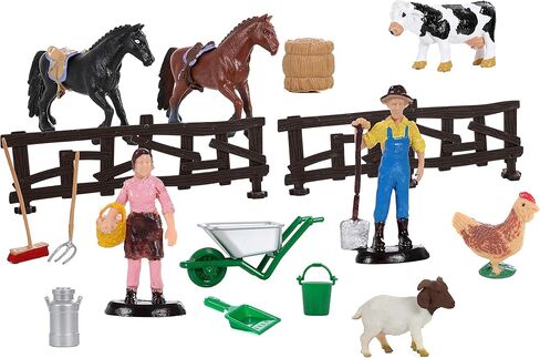 مجموعة العاب الزراعة من 20 قطعة مع حيوانات المزرعة وحصانين ومزارعين وجرار وملحقات in Kuwait