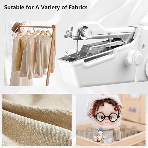 ماكينة خياطة محمولة من VAKS، ماكينة خياطة كهربائية صغيرة محمولة للخياطة السريعة والملابس والأقمشة والحرف اليدوية اليدوية، سهلة الاستخدام (أبيض) in Kuwait