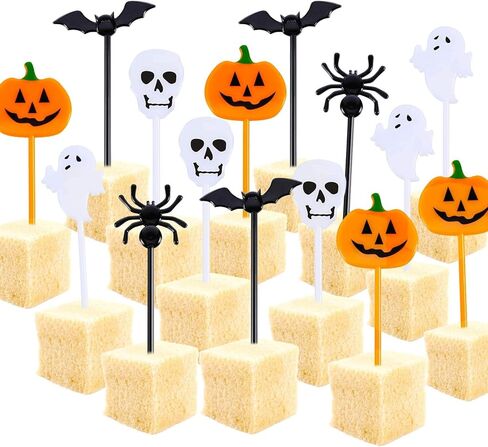 Tatuo 100 Pieces Plastic Halloween Picks Halloween Cupcake Topper Picks Ghost Pumpkin Bat Picks for Kids Birthday Party Themed Party Favors Supplies in Saudi Arabia