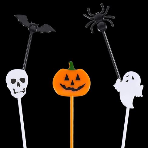 Tatuo 100 Pieces Plastic Halloween Picks Halloween Cupcake Topper Picks Ghost Pumpkin Bat Picks for Kids Birthday Party Themed Party Favors Supplies in Saudi Arabia