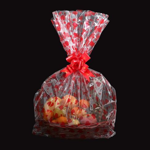 20 Pack Clear Basket Bags Pull Bow Set 10 Pack Packaging Bags Cello Cellophane Wrap and 10 Pack Ribbon Bows … (Red 30 * 44inches) in Saudi Arabia