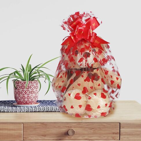 20 Pack Clear Basket Bags Pull Bow Set 10 Pack Packaging Bags Cello Cellophane Wrap and 10 Pack Ribbon Bows … (Red 30 * 44inches) in Saudi Arabia