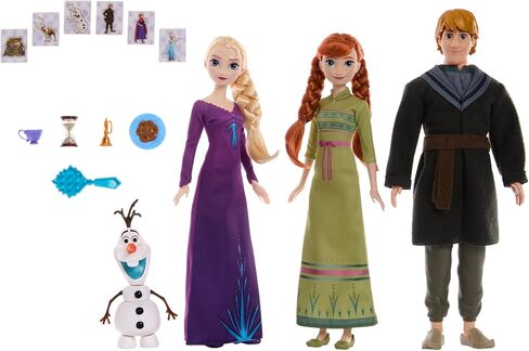 مجموعة ماتل ديزني فروزن 3 دمى تشاريد مع دمى أنيقة آنا وإلسا وكريستوف، بالإضافة إلى شخصية أولاف القابلة لاتخاذ الوضعيات و12 إكسسوارًا من ديزني فروزن 2 in Kuwait