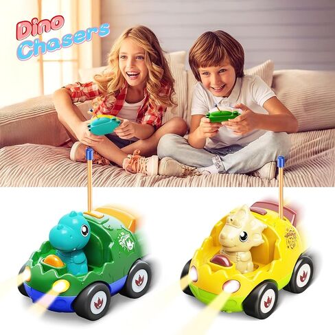 2 Pack Remote Control Car Toys for Girls 2 3 4 Years Old, Race Cars for Toddlers, Dinosaur Toys for Kids 2-4, RC Car Toys with Music, Easter Basket Stuffer/Birthday Gifts for Kids, Girls(Pink Blue) in Saudi Arabia