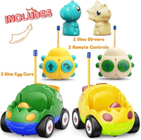 2 Pack Remote Control Car Toys for Girls 2 3 4 Years Old, Race Cars for Toddlers, Dinosaur Toys for Kids 2-4, RC Car Toys with Music, Easter Basket Stuffer/Birthday Gifts for Kids, Girls(Pink Blue) in Saudi Arabia