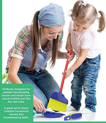 Click N’ Play Kids Play Cleaning Set, Broomstick, Dustpan, and Brush, Pretend Play House Cleaning Toys for Toddlers & Kids (3 Pieces) - Kids Broom, Toddler Broom in Kuwait