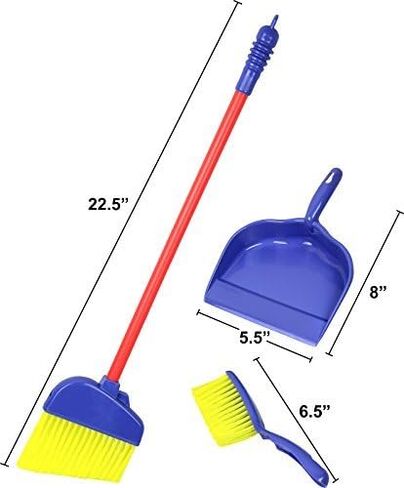 Click N’ Play Kids Play Cleaning Set, Broomstick, Dustpan, and Brush, Pretend Play House Cleaning Toys for Toddlers & Kids (3 Pieces) - Kids Broom, Toddler Broom in Kuwait