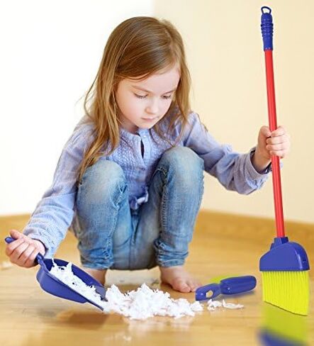 Click N’ Play Kids Play Cleaning Set, Broomstick, Dustpan, and Brush, Pretend Play House Cleaning Toys for Toddlers & Kids (3 Pieces) - Kids Broom, Toddler Broom in Kuwait