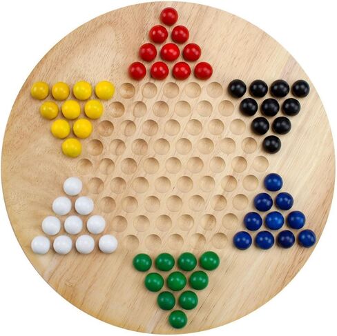 Brybelly Chinese Checkers Game Set with 11.5 in Natural Wood Checkers Board | 60 Wood Marbles in 6 Bright Colors for Adults, Boys and Girls Game Playing in Saudi Arabia