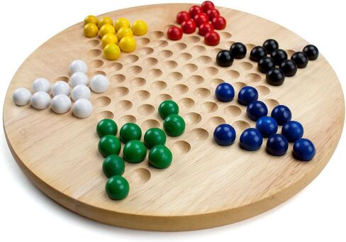 Brybelly Chinese Checkers Game Set with 11.5 in Natural Wood Checkers Board | 60 Wood Marbles in 6 Bright Colors for Adults, Boys and Girls Game Playing in Saudi Arabia