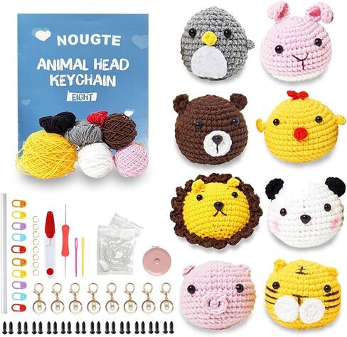 Jneoace Crochet Kit for Beginners, 8 Pcs Crochet Animal Kit for Adults and Children, Beginner Crochet Starter Kit with Step-by-Step Video Tutorials for Kids Boys Girls Birthdays Gift in Kuwait
