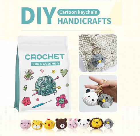 Jneoace Crochet Kit for Beginners, 8 Pcs Crochet Animal Kit for Adults and Children, Beginner Crochet Starter Kit with Step-by-Step Video Tutorials for Kids Boys Girls Birthdays Gift in Kuwait