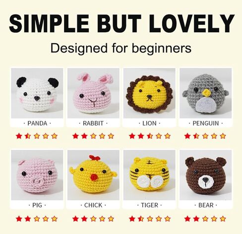 Jneoace Crochet Kit for Beginners, 8 Pcs Crochet Animal Kit for Adults and Children, Beginner Crochet Starter Kit with Step-by-Step Video Tutorials for Kids Boys Girls Birthdays Gift in Kuwait