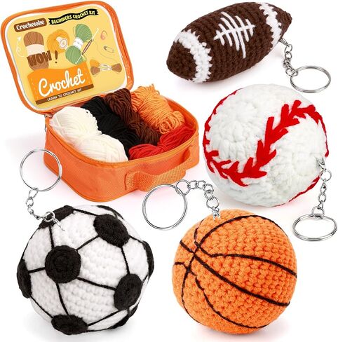 Crochetobe Crochet Kit for Beginners - 4 PCS Sports Balls Crochet, Complete Crochet Set Includes Step-by-Step Instructions and Video Tutorials, Beginner Crochet Kit for Adults (Patent Product) in Kuwait