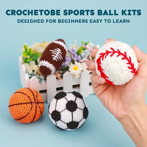 Crochetobe Crochet Kit for Beginners - 4 PCS Sports Balls Crochet, Complete Crochet Set Includes Step-by-Step Instructions and Video Tutorials, Beginner Crochet Kit for Adults (Patent Product) in Kuwait