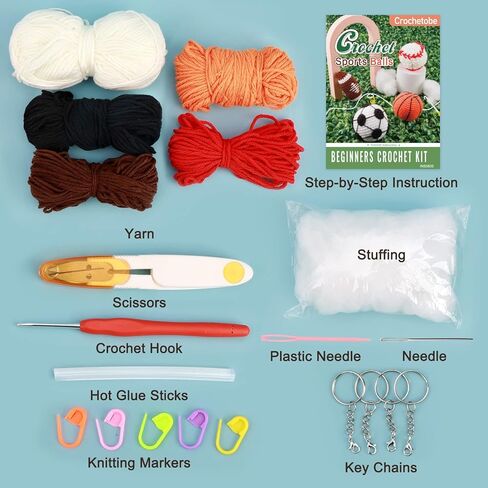 Crochetobe Crochet Kit for Beginners - 4 PCS Sports Balls Crochet, Complete Crochet Set Includes Step-by-Step Instructions and Video Tutorials, Beginner Crochet Kit for Adults (Patent Product) in Kuwait