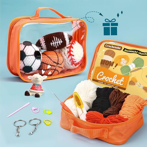 Crochetobe Crochet Kit for Beginners - 4 PCS Sports Balls Crochet, Complete Crochet Set Includes Step-by-Step Instructions and Video Tutorials, Beginner Crochet Kit for Adults (Patent Product) in Kuwait