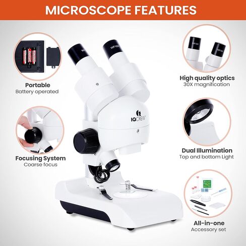 AmScope - مجهر ستيريو محمول فاخر الكل في واحد 30X مع إضاءة LED مزدوجة ومجموعة ملحقات - SE122 in Saudi Arabia