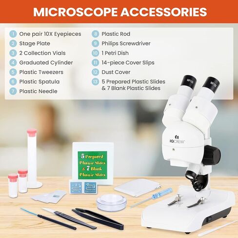 AmScope - مجهر ستيريو محمول فاخر الكل في واحد 30X مع إضاءة LED مزدوجة ومجموعة ملحقات - SE122 in Saudi Arabia