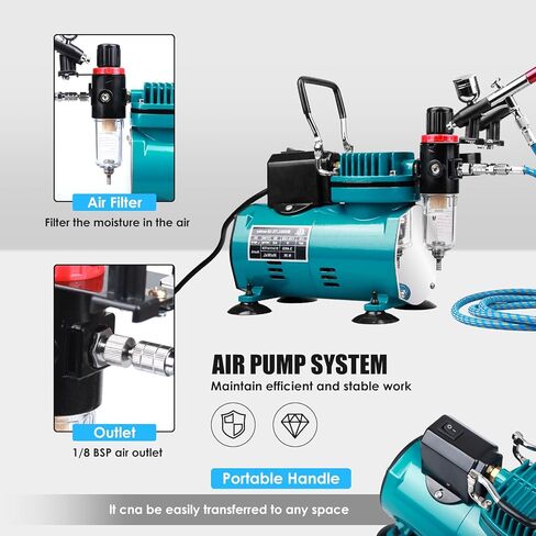 Professional Airbrushing Paint System with Air-Compressor and 1 Airbrush Kit for Tattoo Makeup Shoes Cake Decoration in Kuwait