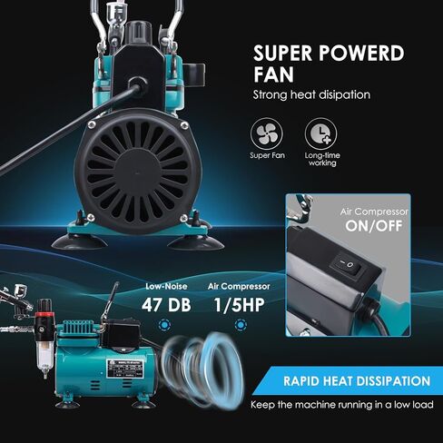 Professional Airbrushing Paint System with Air-Compressor and 1 Airbrush Kit for Tattoo Makeup Shoes Cake Decoration in Kuwait
