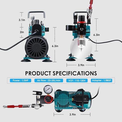 Professional Airbrushing Paint System with Air-Compressor and 1 Airbrush Kit for Tattoo Makeup Shoes Cake Decoration in Kuwait