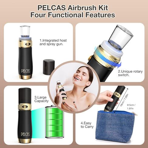 بيلكاس مجموعة ادوات المكياج الاساسية بدون اسلاك مع فرشاة هوائية احترافية لكريم الاساس مع ضاغط بخاخ محمول باليد للوجه في المنزل والمنتجعات الصحية in Kuwait