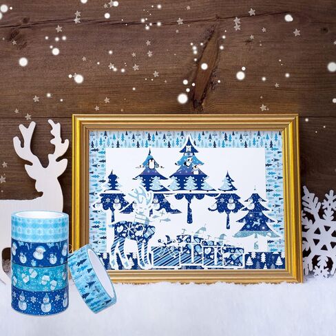 Whaline 24 لفات من أشرطة اشي الشتوية باللون الأزرق والأبيض شريط زخرفي ندفة الثلج شجرة عيد الميلاد ثلج سانتا مطبوعة أشرطة إخفاء العطلات لعيد الميلاد سجل القصاصات مجلة التقويم DIY الحرفية هدية التغليف in Kuwait