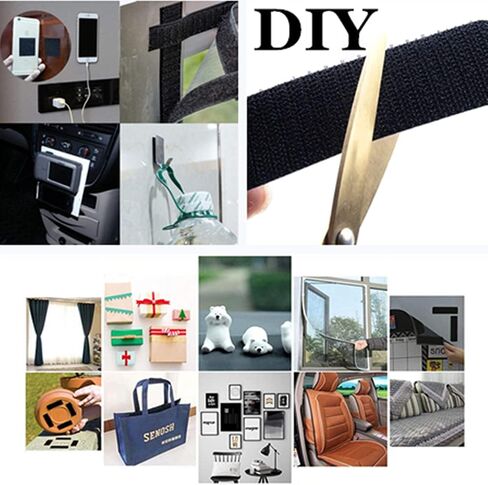 SYSCN 20 Pairs Black 1.2 x 4 Inch Hook and Loop Strips with Adhesive, Strong Back Adhesive Fasten Mounting Tape for Home or Office Use - Instead of Holes and Screws in Kuwait