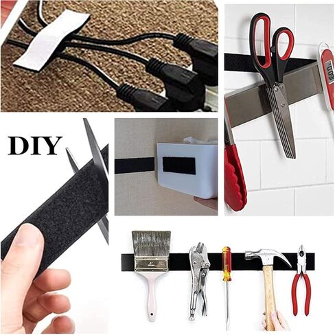 SYSCN 20 Pairs Black 1.2 x 4 Inch Hook and Loop Strips with Adhesive, Strong Back Adhesive Fasten Mounting Tape for Home or Office Use - Instead of Holes and Screws in Kuwait